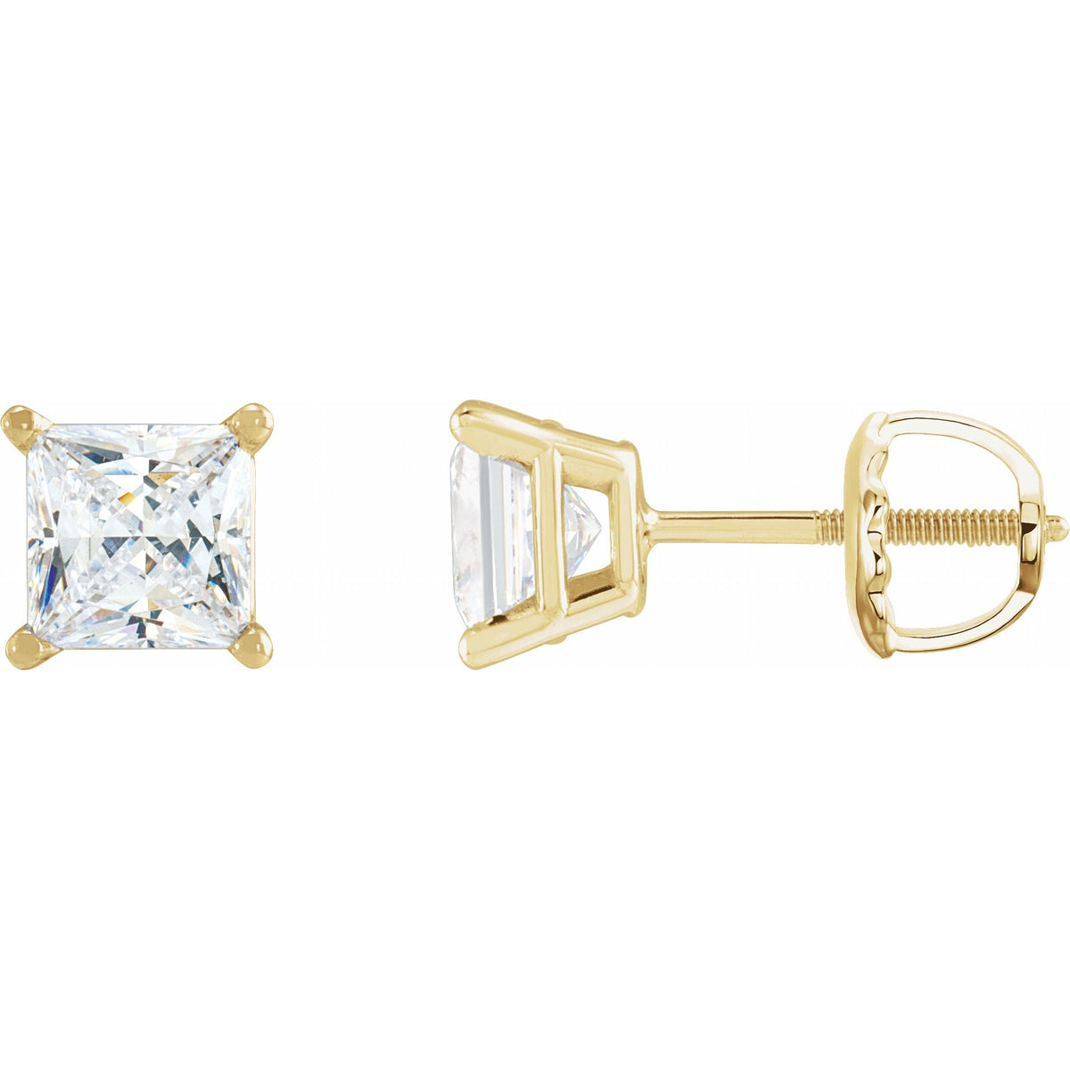 Natural Diamond Square 4-Prong Lightweight Stud Earrings