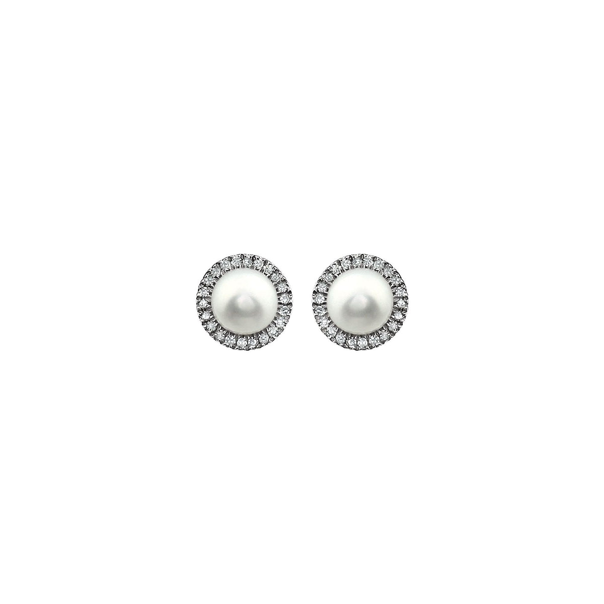 Cultured White Freshwater Pearl & 1/8 CTW Natural Diamond Earrings