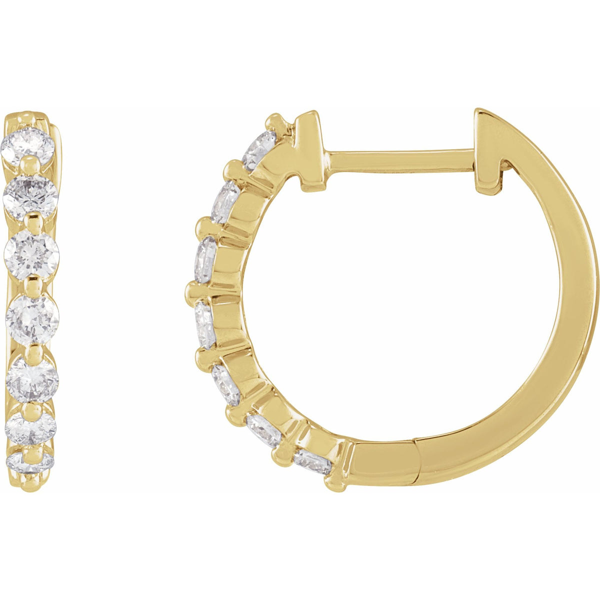 Natural Diamond Accented Hoop Earrings - White Gold/Yellow Gold, Carat: 1/3 CTW/1/5 CTW