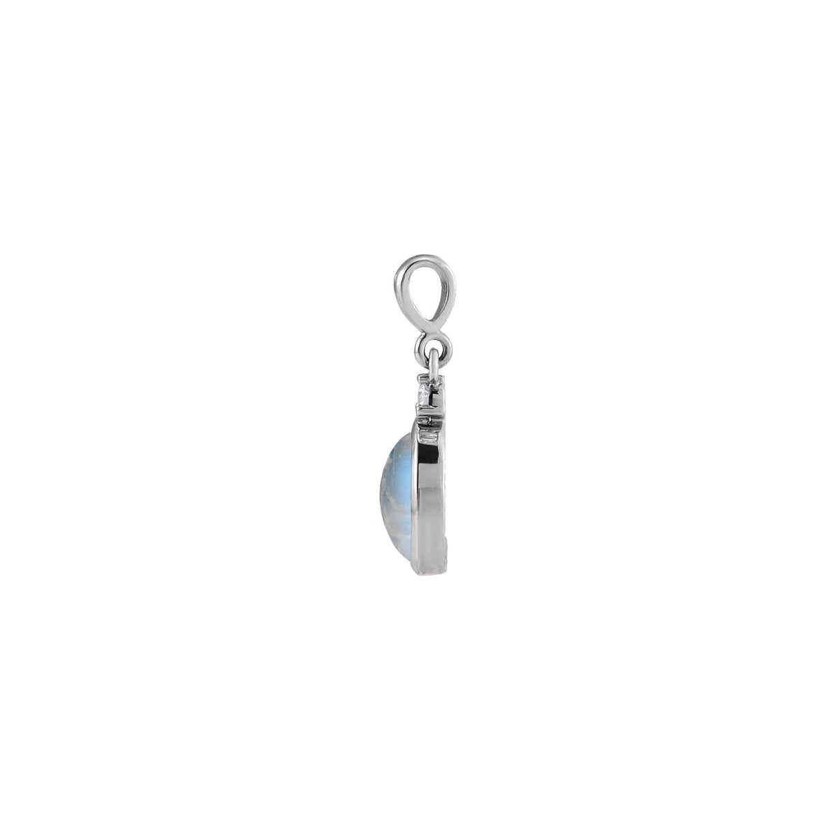 10x8 mm Natural Rainbow Moonstone & .03 CT Natural Diamond Cabochon Pendant