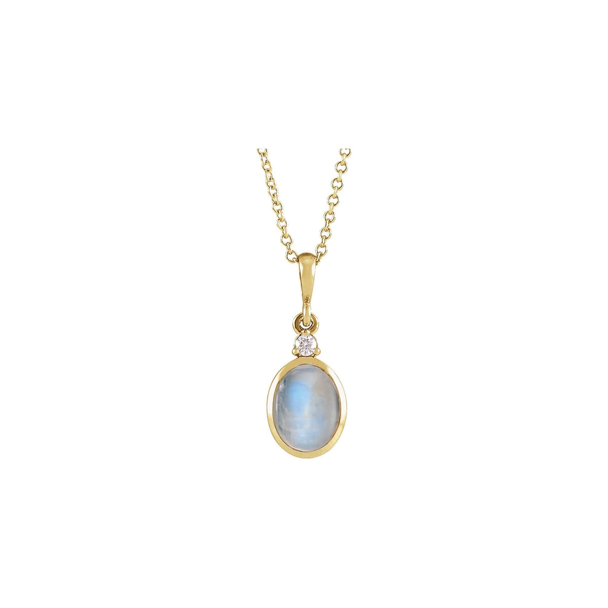 6x4 mm Natural Rainbow Moonstone & .015 CT Natural Diamond 16-18" Necklace