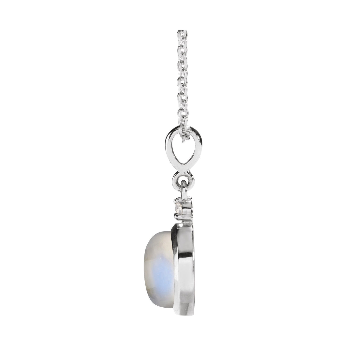 8 mm Natural Rainbow Moonstone & .03 CT Natural Diamond Cabochon 16-18" Necklace
