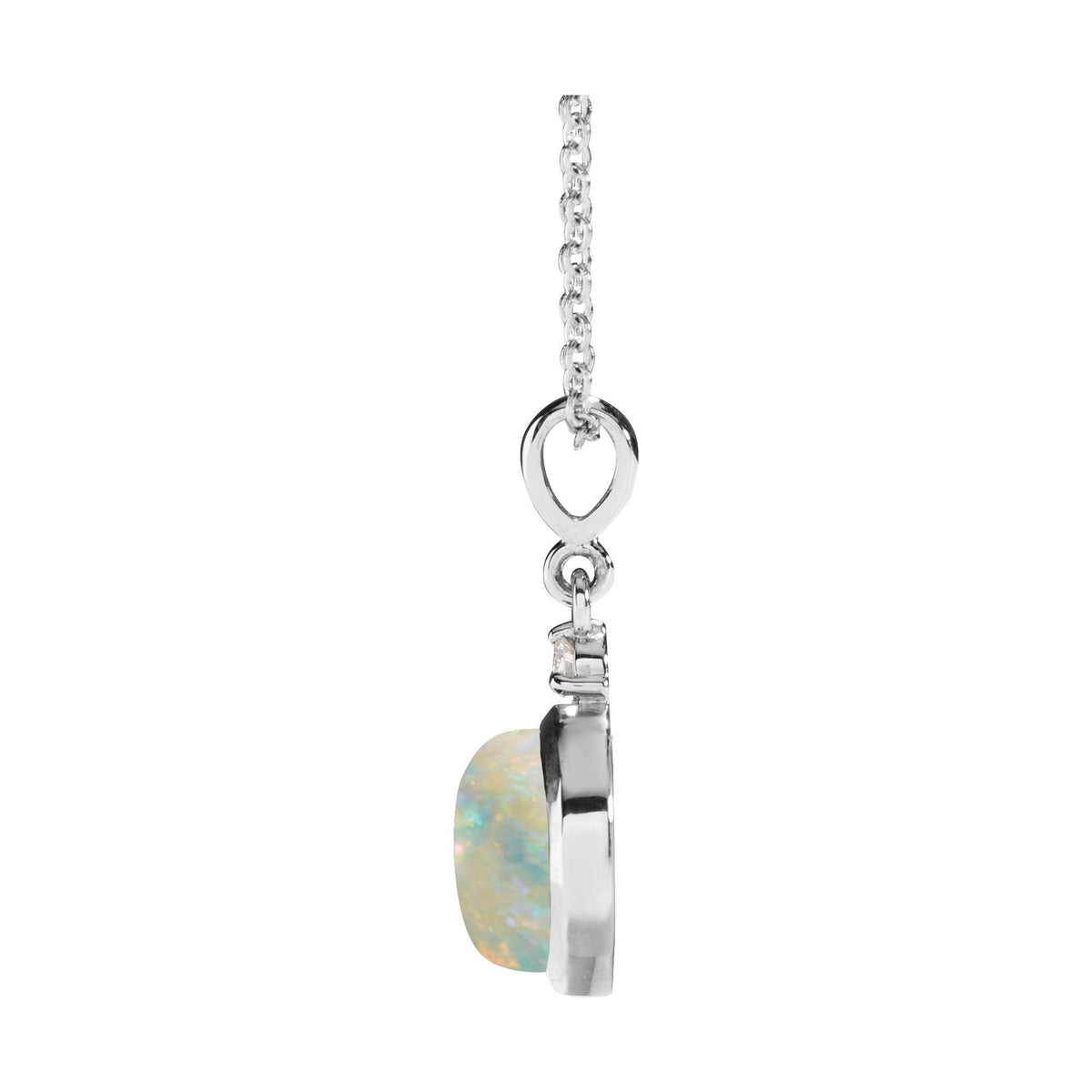 6 mm Natural White Opal & .03 CT Natural Diamond Cabochon 16-18" Necklace
