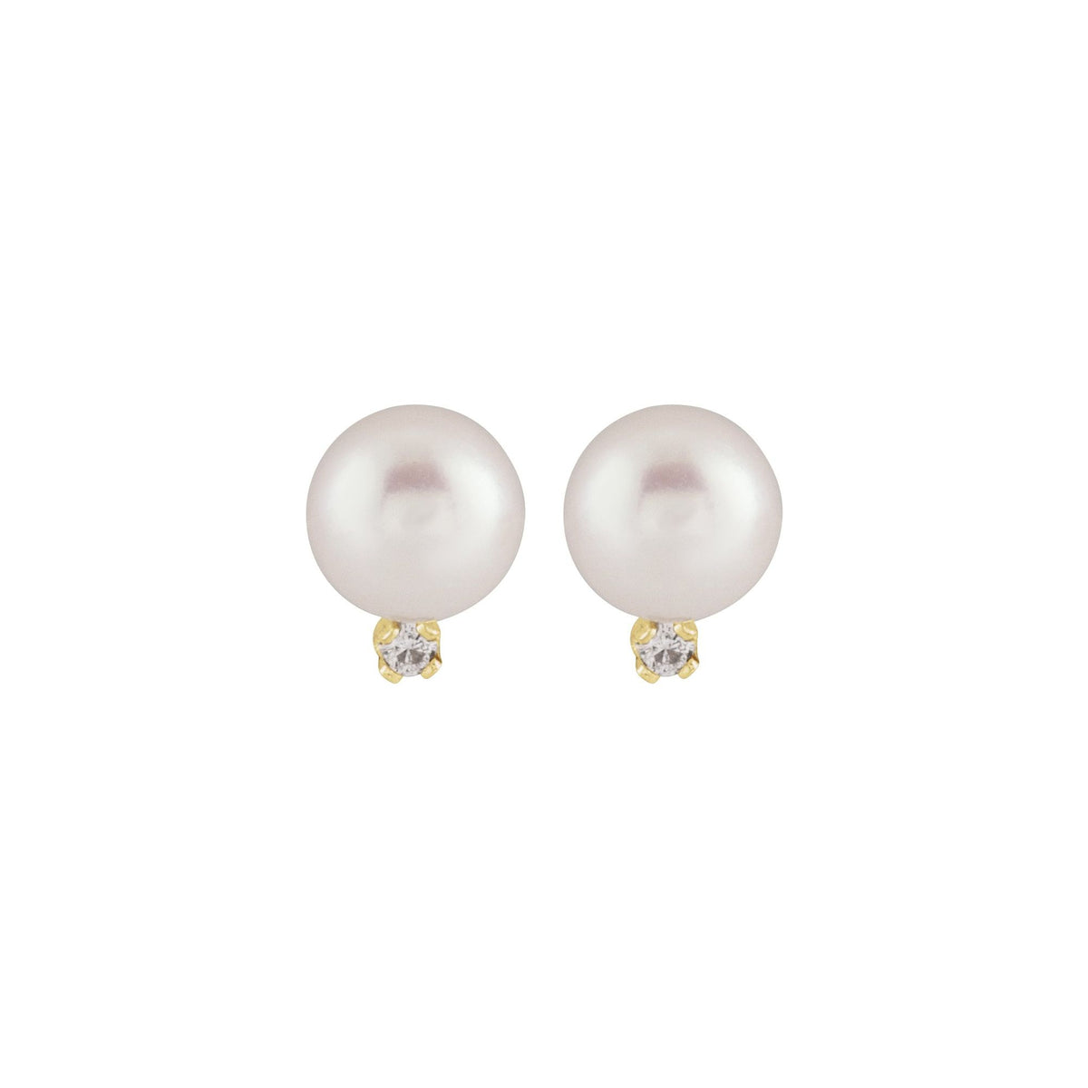 Cultured White Akoya Pearl & .02 CTW Natural Diamond Earrings
