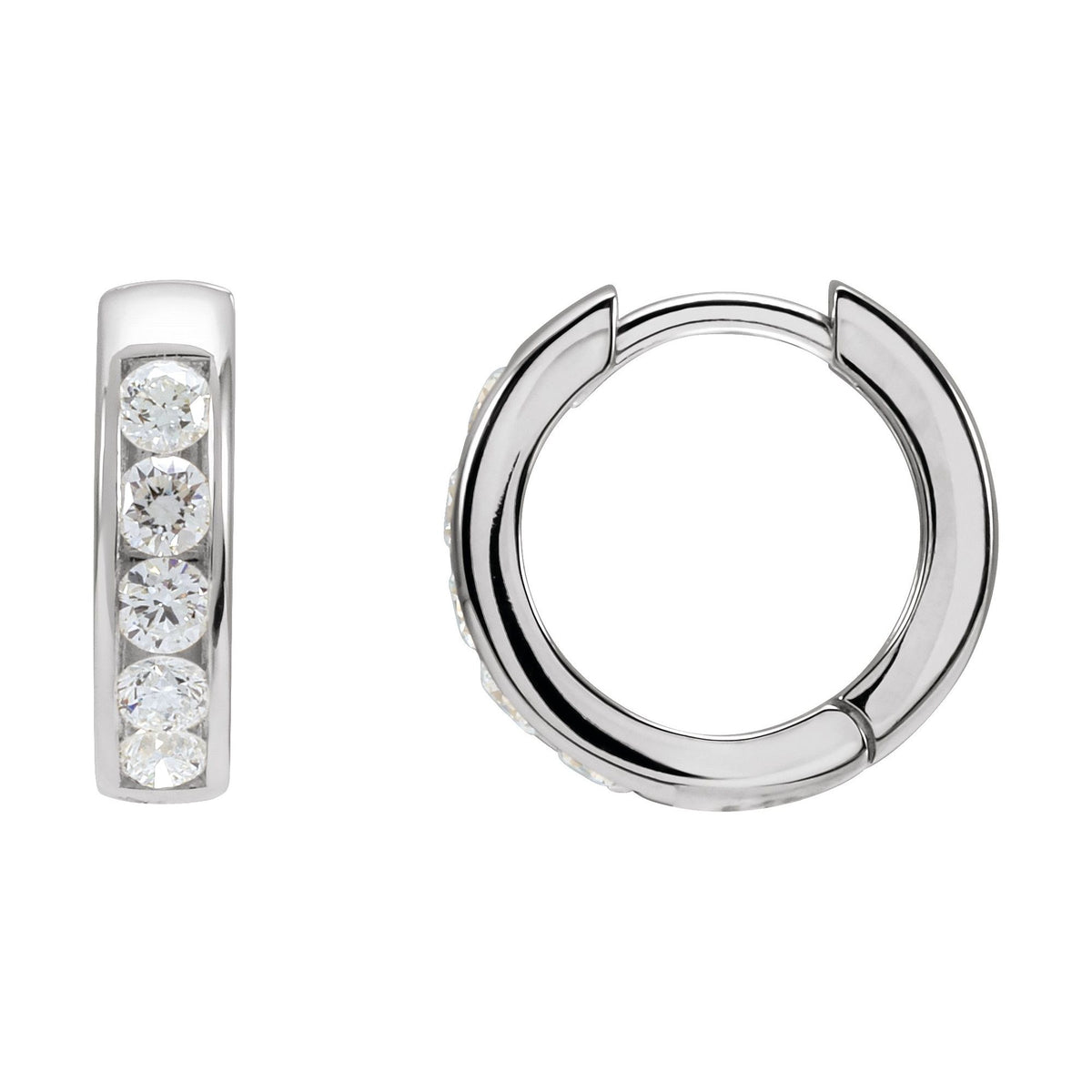 Natural Diamond Hinged Hoop Earrings - 14K White Gold
