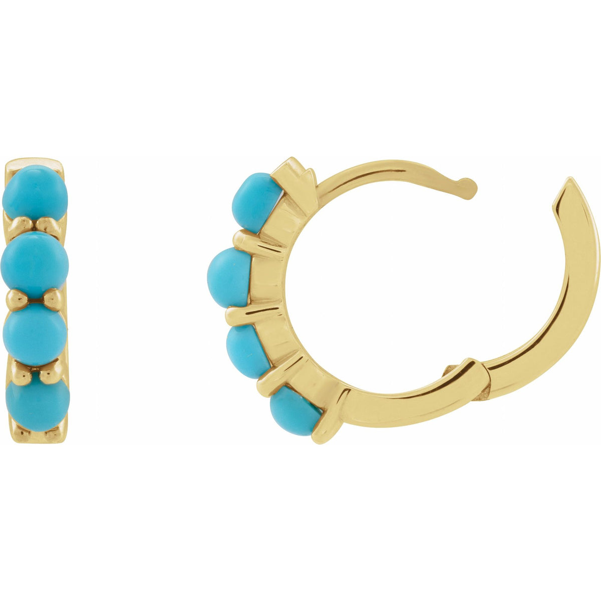 Natural Turquoise Cabochon Hinged 14.7 mm Hoop Earrings