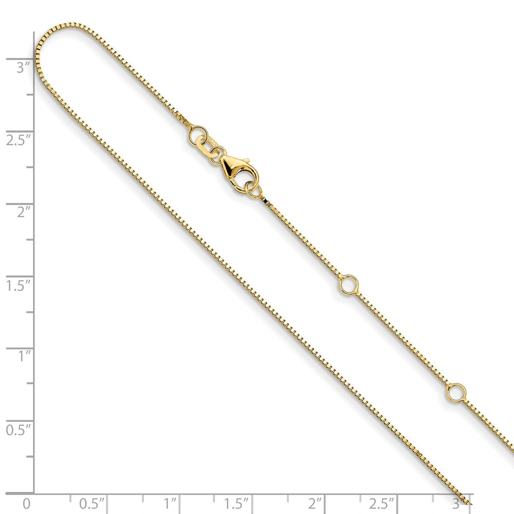 .85mm Box 1in+1in Adjustable Chain - Yellow Gold