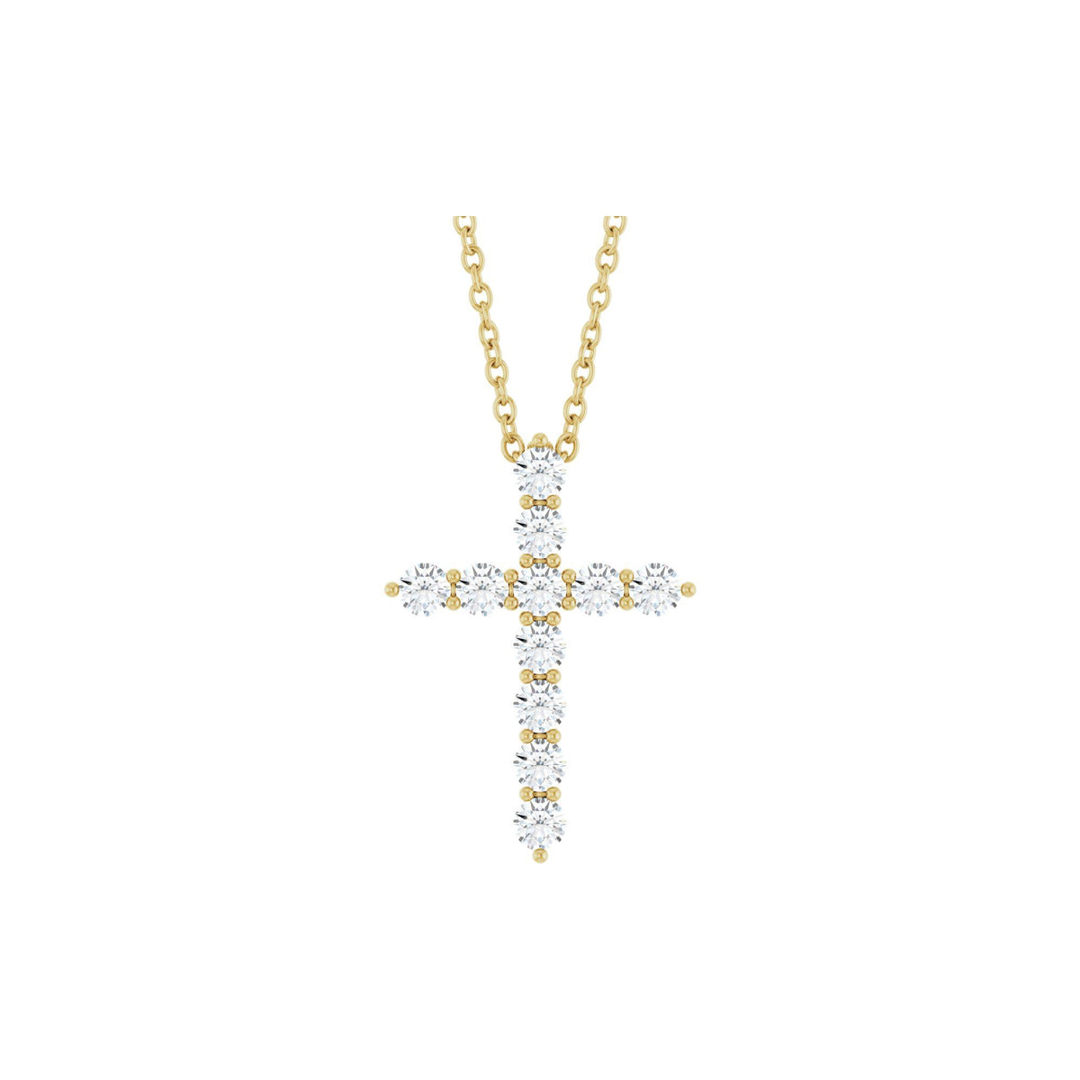 Natural Diamond Accented Cross Necklace or Pendant - 14K Yellow Gold - Yellow Gold, 4 Carats