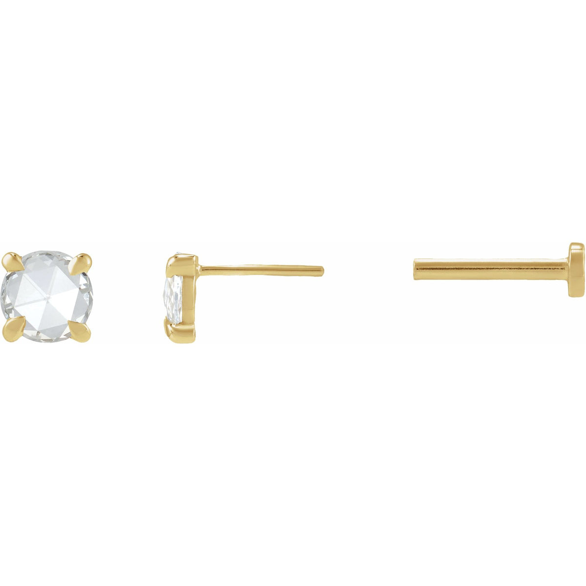 Natural Diamond Round Rose-Cut 4-Prong Claw Stud Earrings