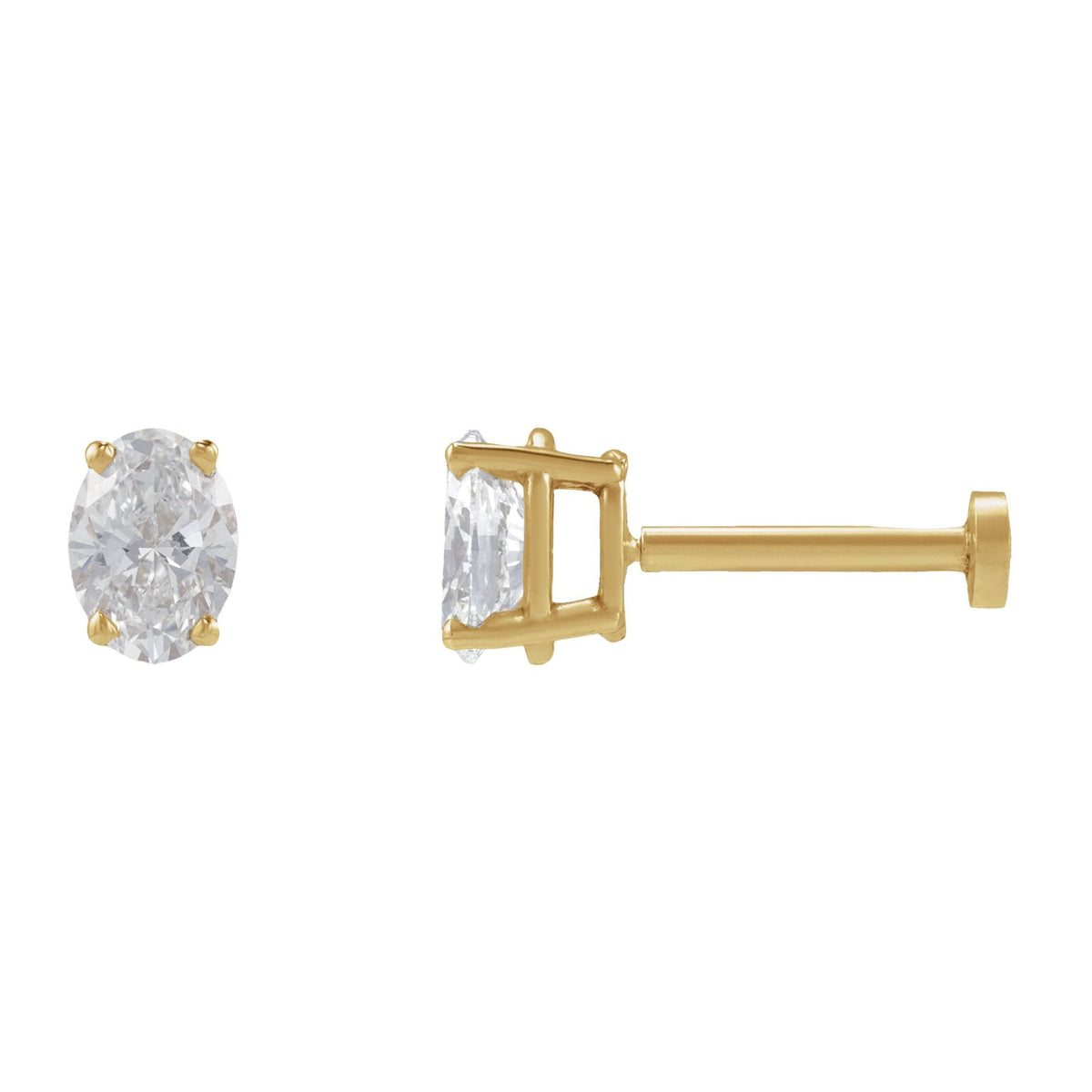 Natural Diamond Oval 4-Prong Lightweight Stud Earrings