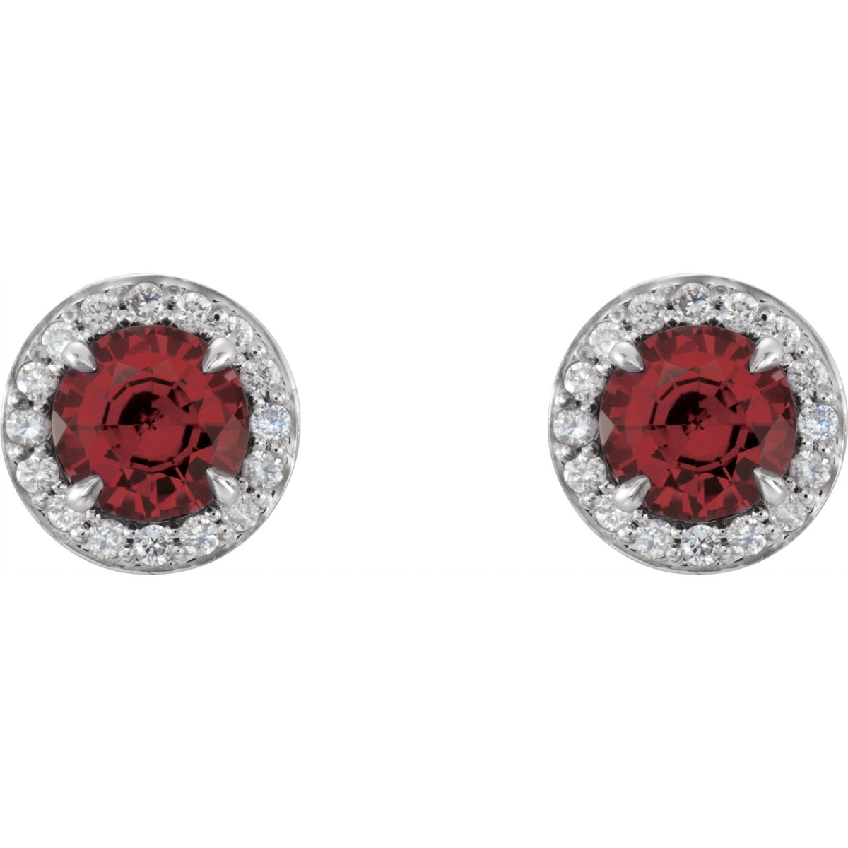 5 mm Natural Mozambique Garnet & 1/8 CTW Natural Diamond Earrings