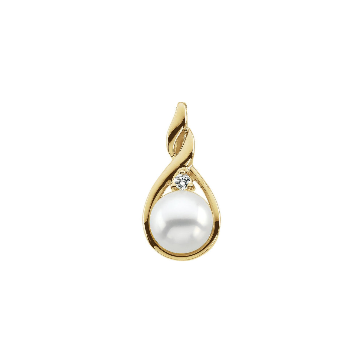 Cultured White Akoya Pearl & .03 CT Natural Diamond Freeform Pendant