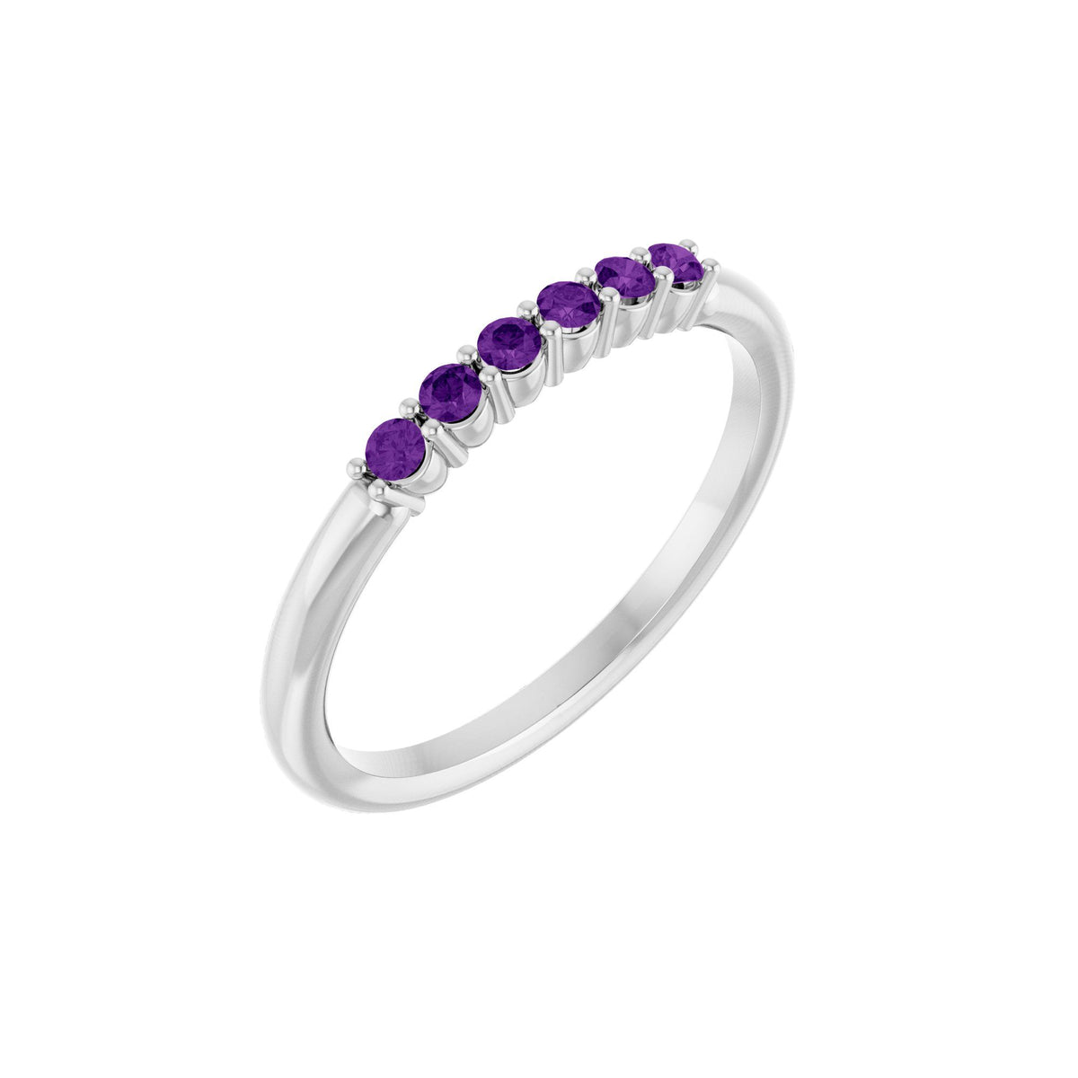 Natural Amethyst Stackable Ring - White Gold