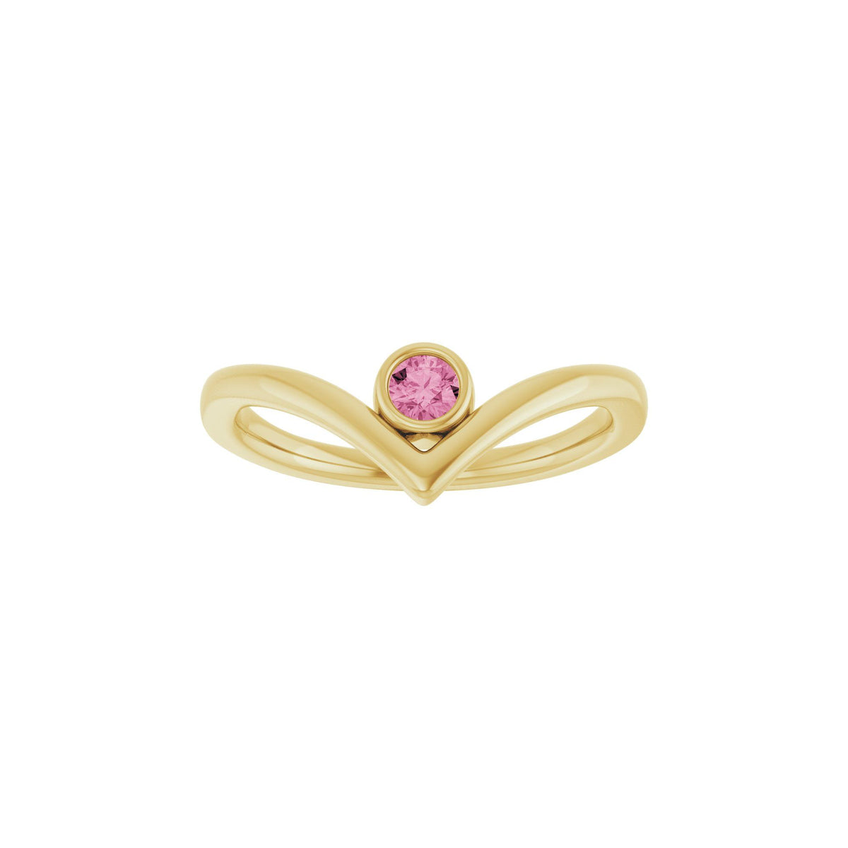 Natural Pink Tourmaline Bezel-Set V Ring