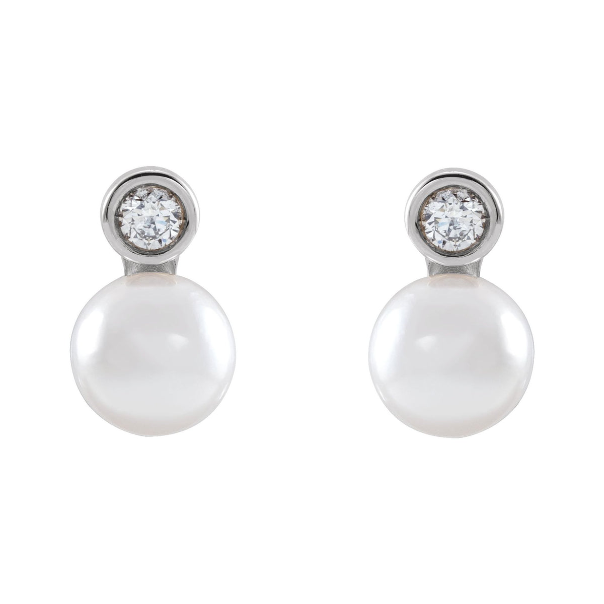 Cultured White Akoya Pearl & .06 CTW Natural Diamond Earrings