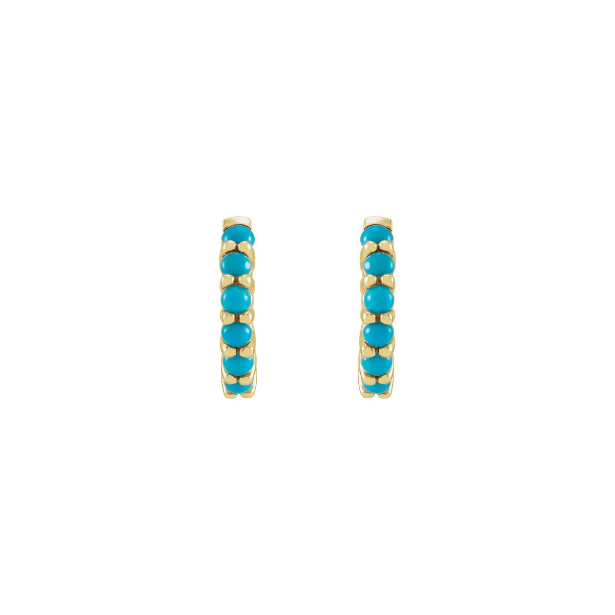Natural Turquoise Cabochon Hinged 12.2 mm Hoop Earrings