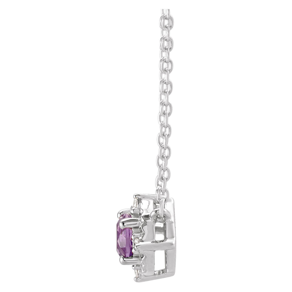 Natural Amethyst & .04 CTW Natural Diamond Halo-Style 18" Necklace