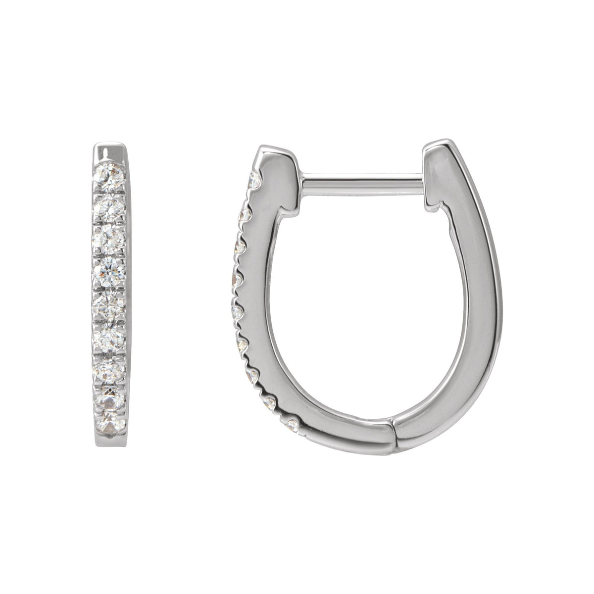 Natural Diamond Accented U-Hoop Earrings - 14K White Gold