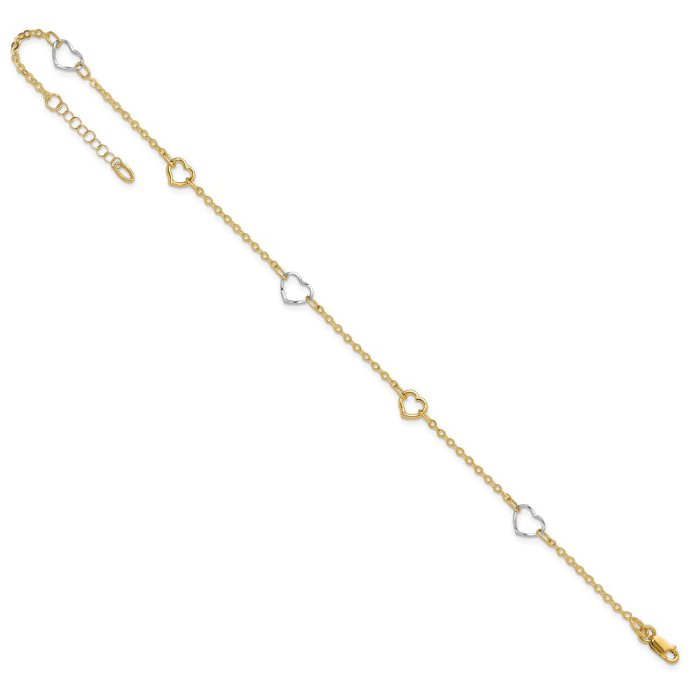 Polished Heart Plus 1in ext Anklet - Two-Tone Gold