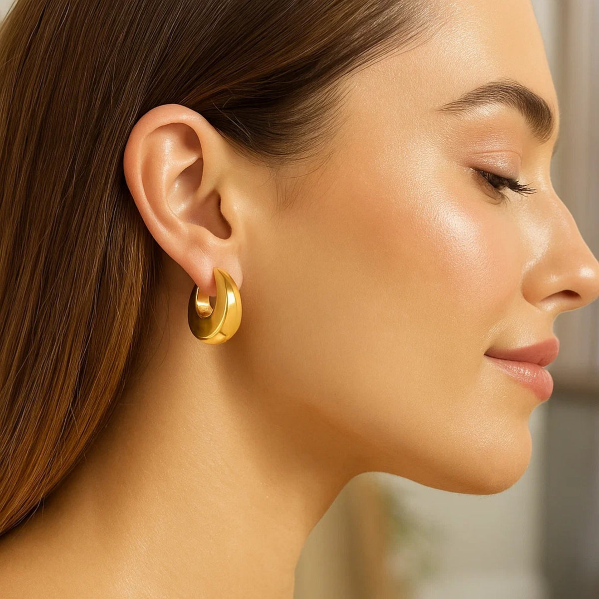 14k Yellow Gold Large Tapered Hoop Earrings