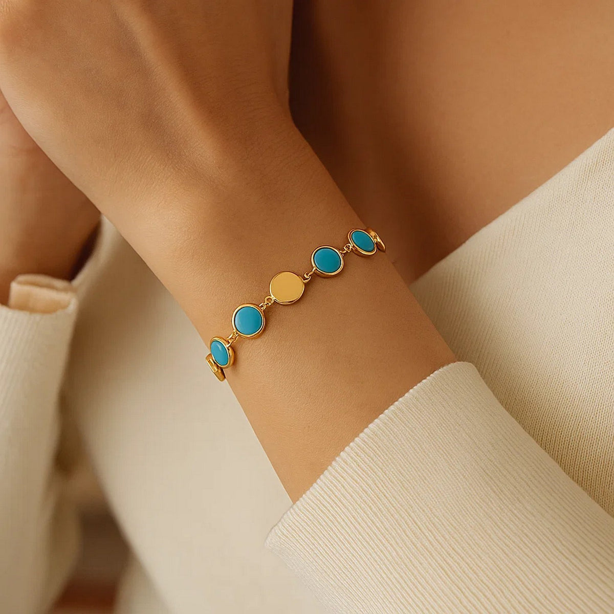 Turquoise Composite Gem Alternating Bracelet in 14K Yellow Gold (5.00 mm)