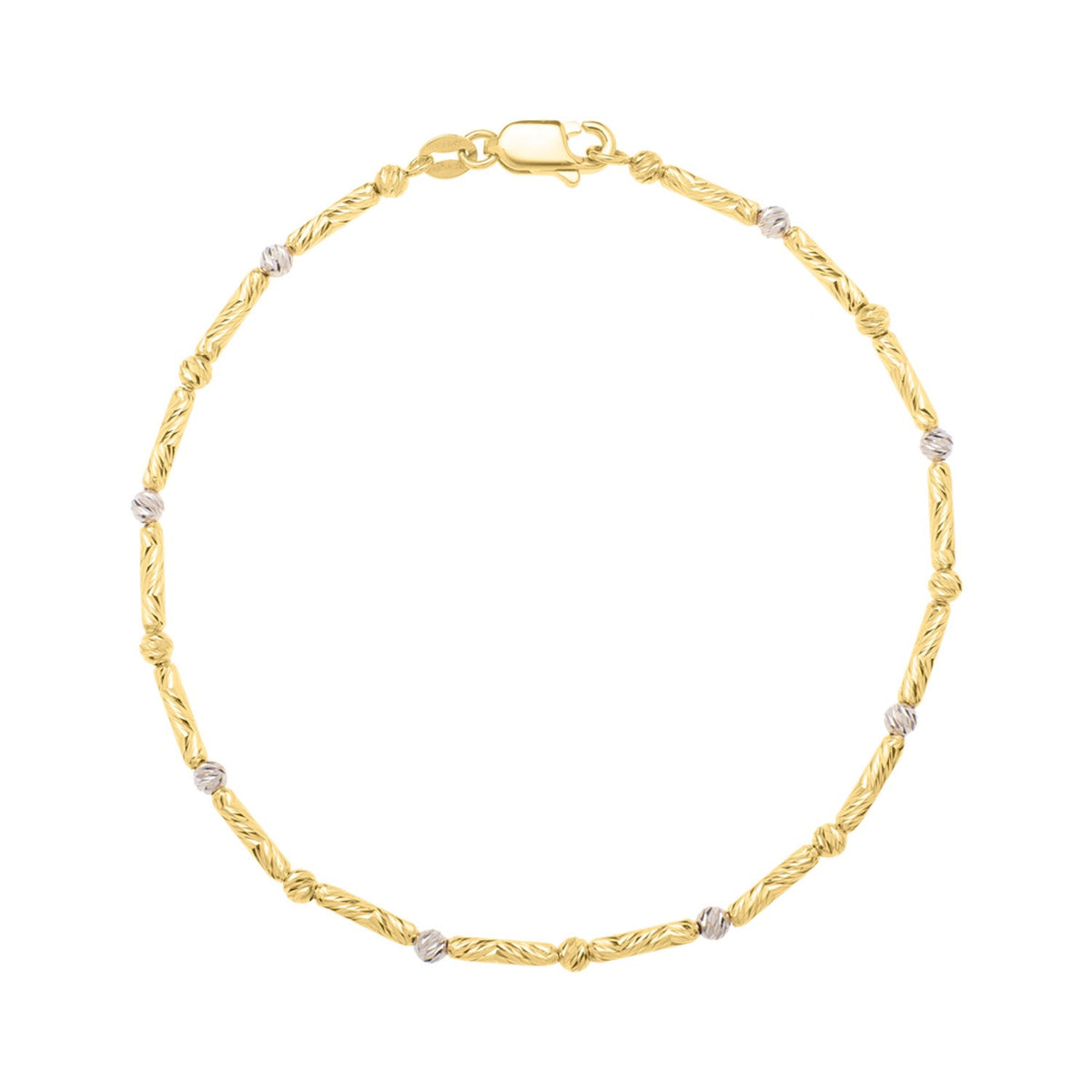 Two Tone Bar and Bead Bracelet in 14K Gold (1.70 mm)