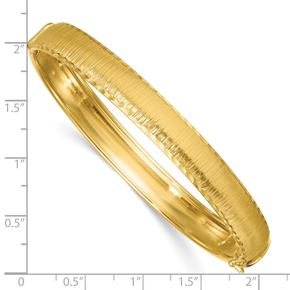 Polished Diamond-cut Textured Hinged 8.25mm Bangle Bracelet