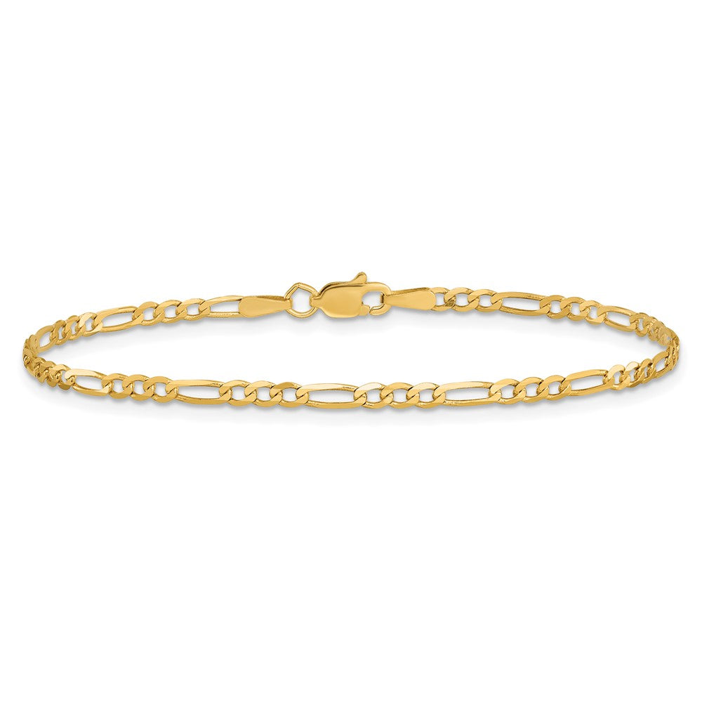 2.25mm Flat Figaro Chain Anklet - Yellow Gold