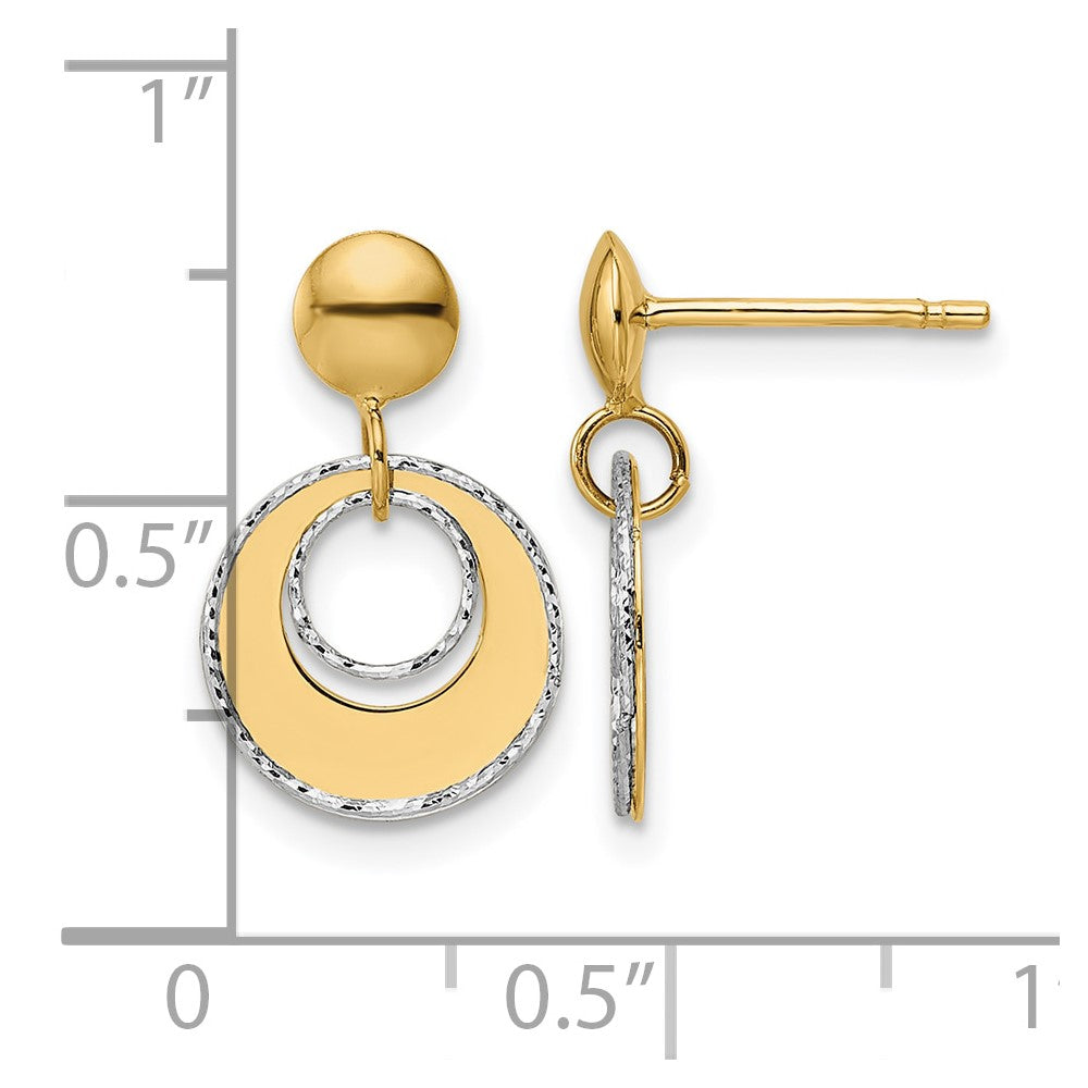 Polished Textured Post Dangle Earrings - Two-Tone Gold