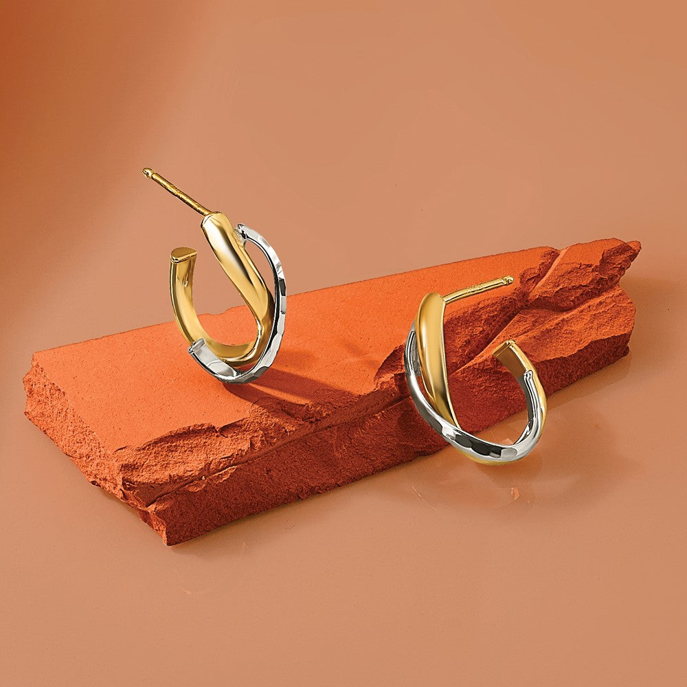 Polished/Diamond-cut J-Hoop Post Earrings