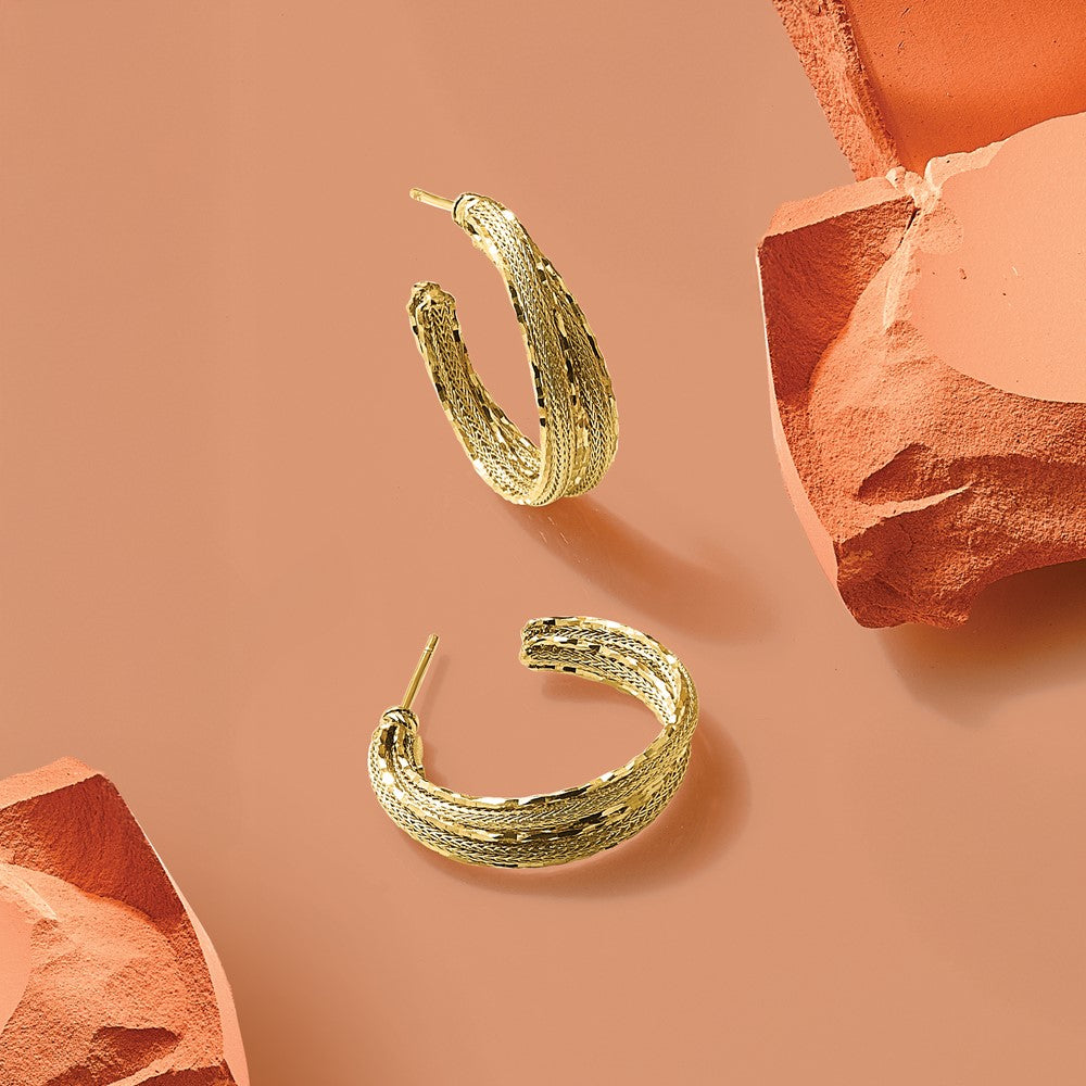 Diamond-cut and Textured Post Hoop Earrings