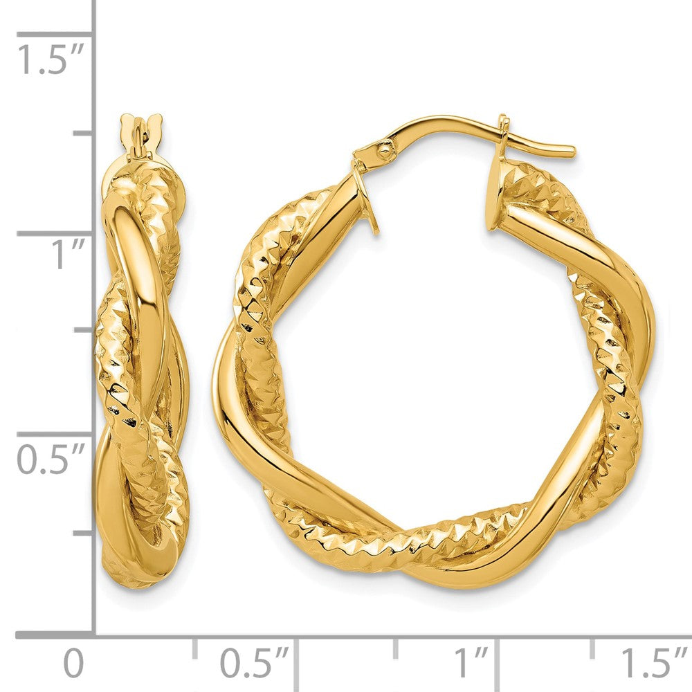 Polished and Textured Twisted Round Hoop Earrings - 3.7g