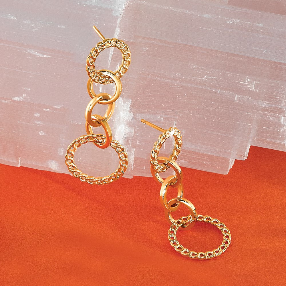 Polished Fancy Circle Link Dangle Post Earrings - 19.25mm