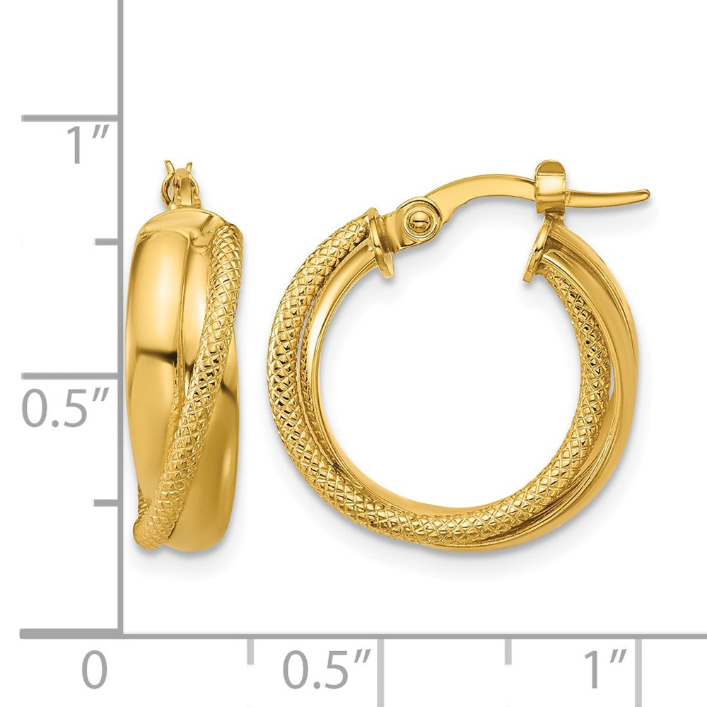 Polished and Textured Round Hoop Earrings - 6.25mm