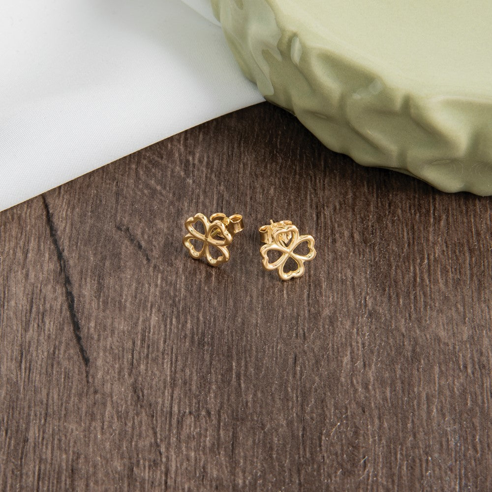 Polished 4-Leaf Clover Post Earrings