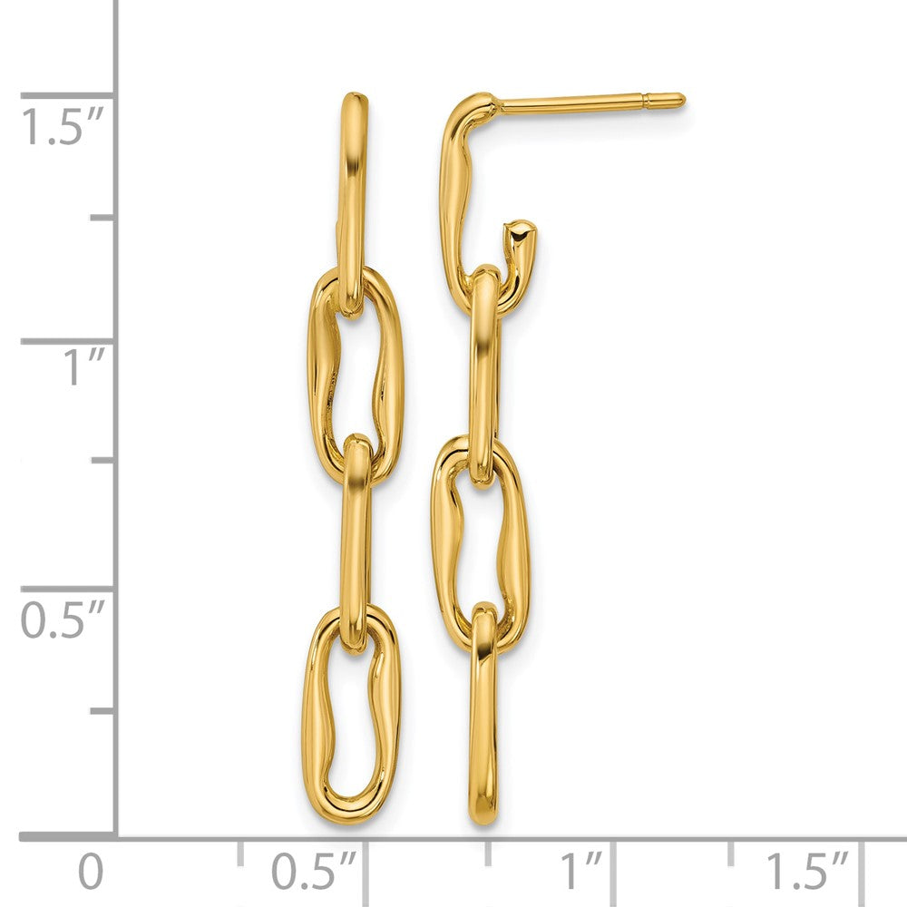 Polished Wavy Elongated Oval Link Post Dangle Earrings