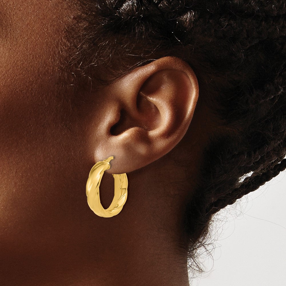 Polished and Grooved Hoop Earrings - 2.65g