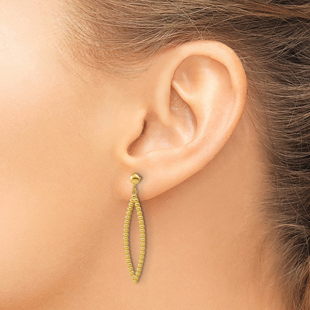Polished Beaded Post Dangle Earrings - Yellow Gold
