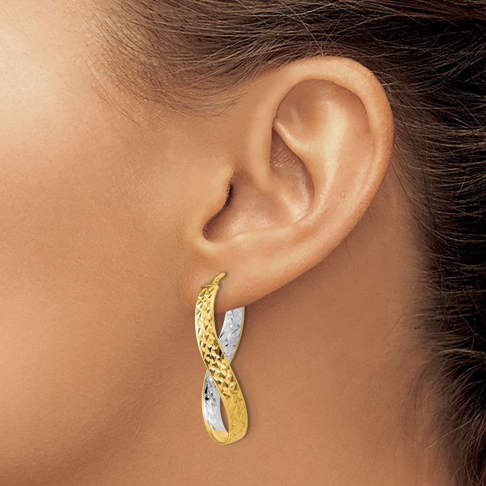 Polished/Diamond-cut Twist In and Out Hoop Earrings