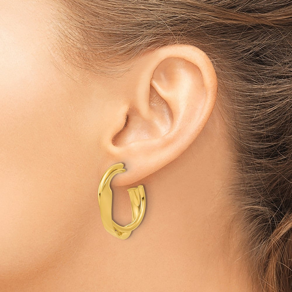 Polished 2-Row Twist J-Hoop Post Earrings