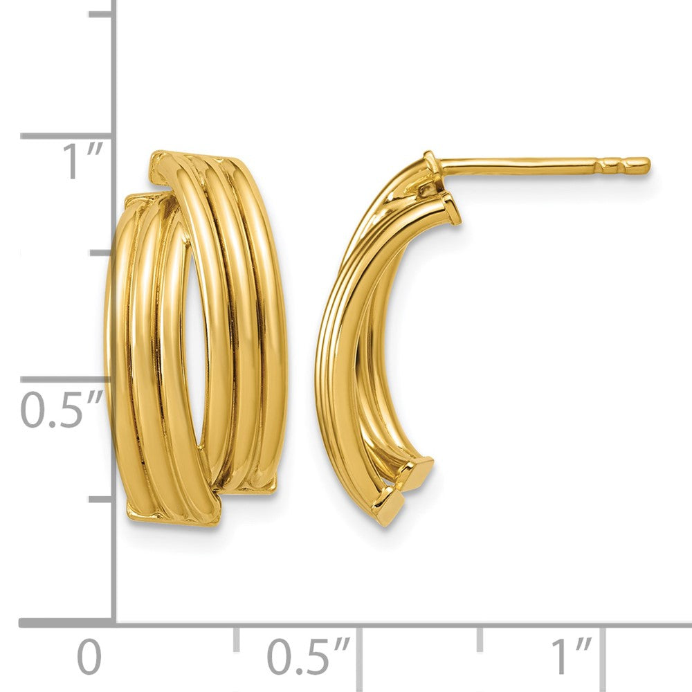 Polished and Grooved J-Hoop Post Earrings - 2.6mm