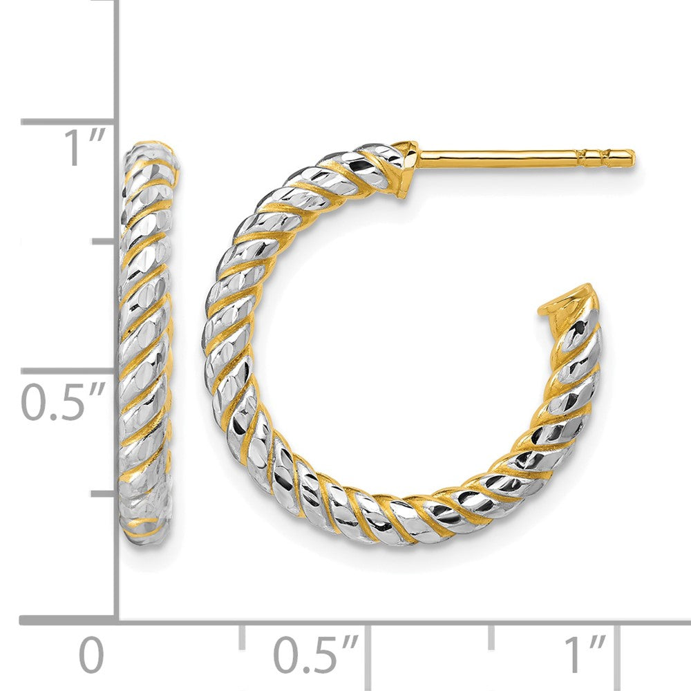 Polished and Diamond-cut J-Hoop Earrings - 1.67g