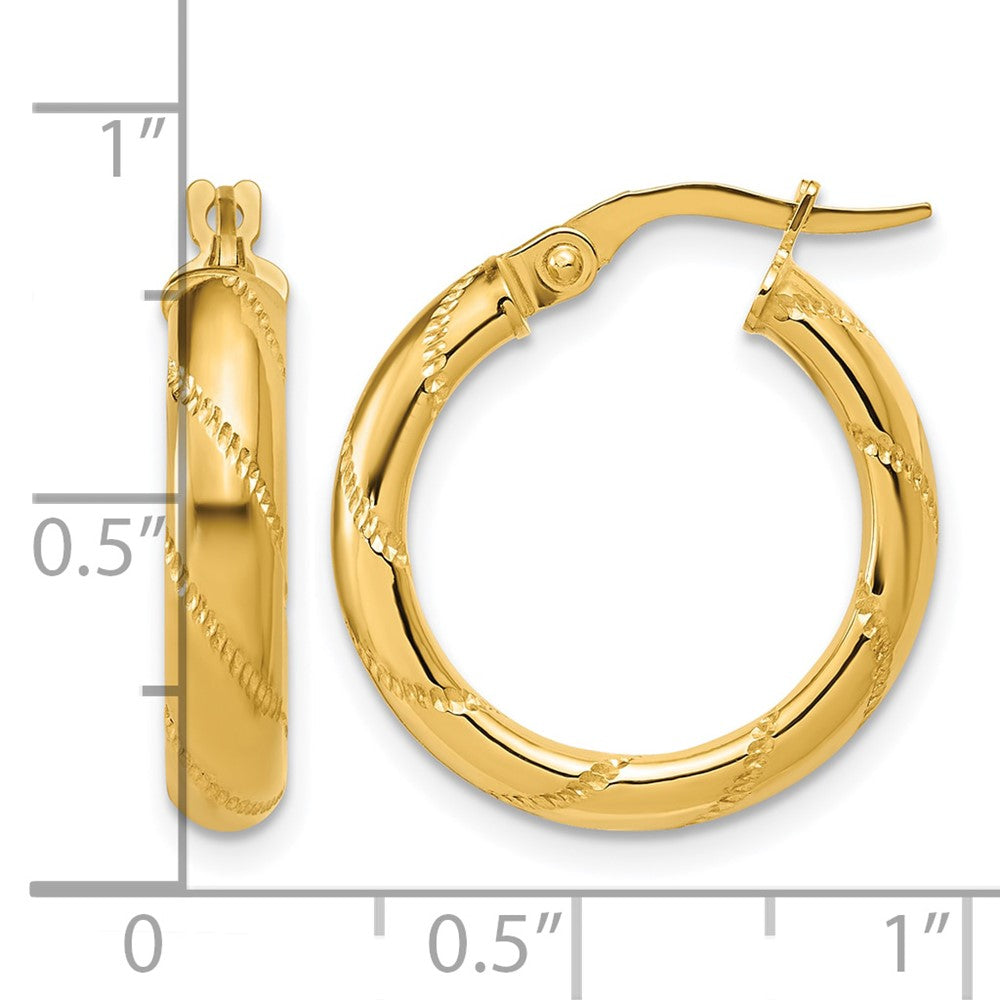 Polished and Textured Round Hoop Earrings - 3.5mm, 2.23g