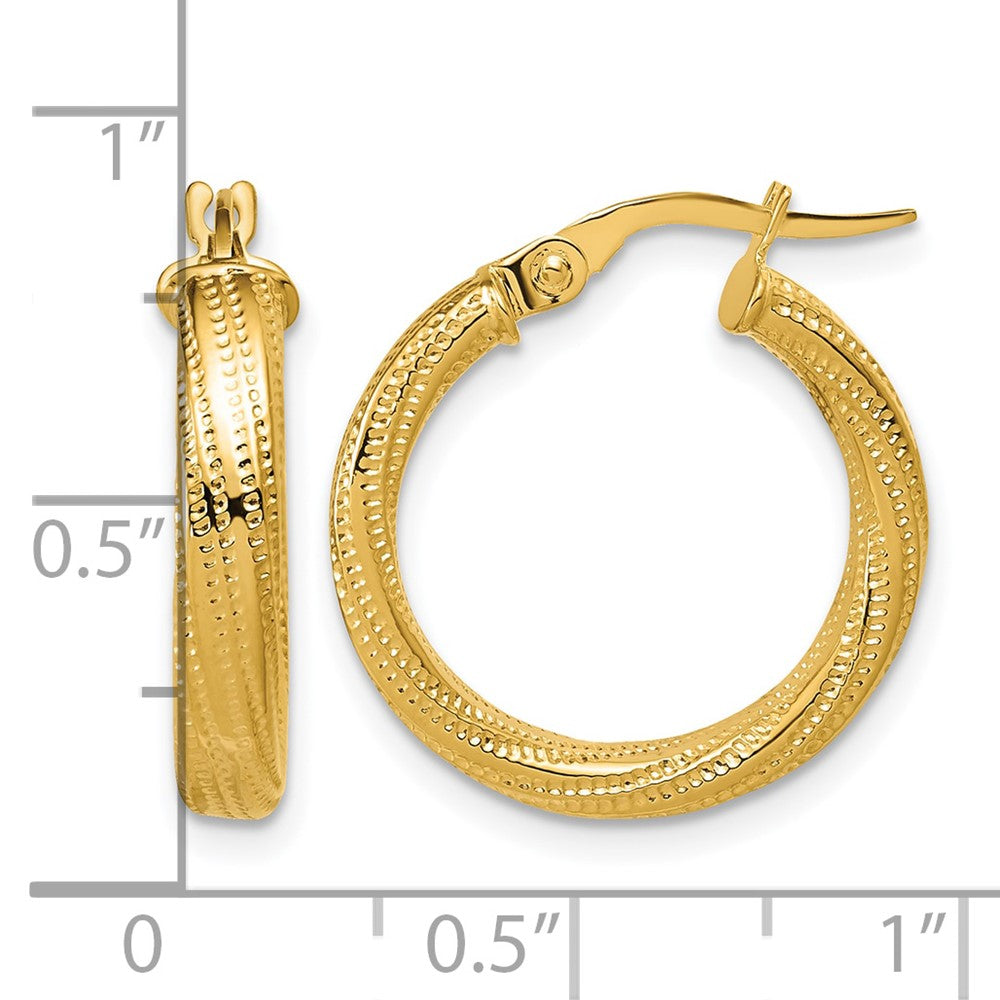 Polished / Textured and Twisted Round Hoop Earrings - 1.68g