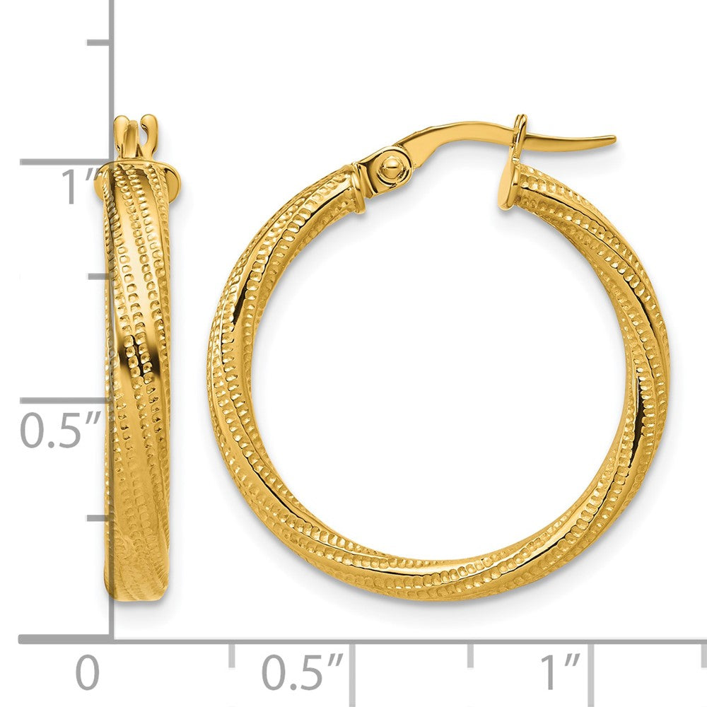 Polished / Textured and Twisted Round Hoop Earrings - 2.13g