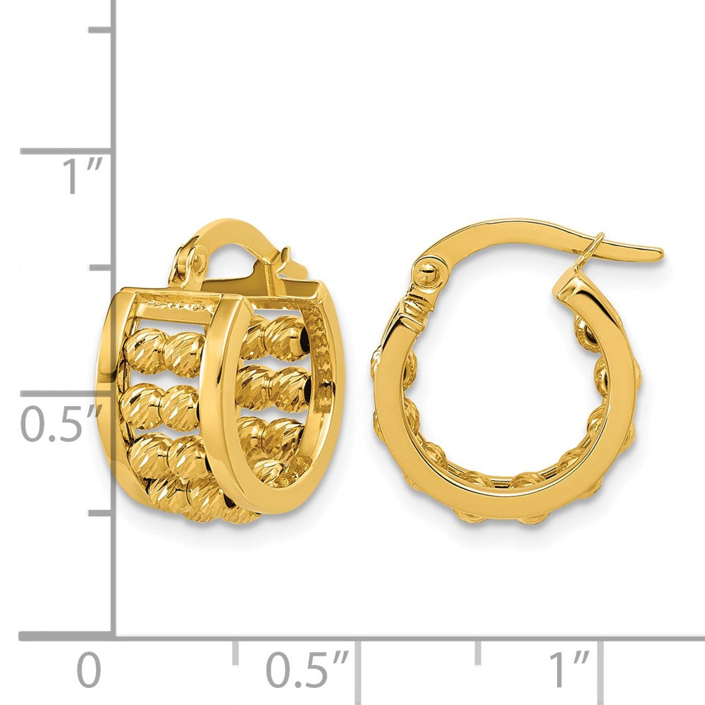 Polished and Diamond-cut 2-row Beaded Tube Hoop Earrings - 3.05g