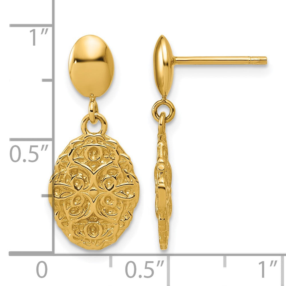 Polished Oval Textured Dangle Post Earrings