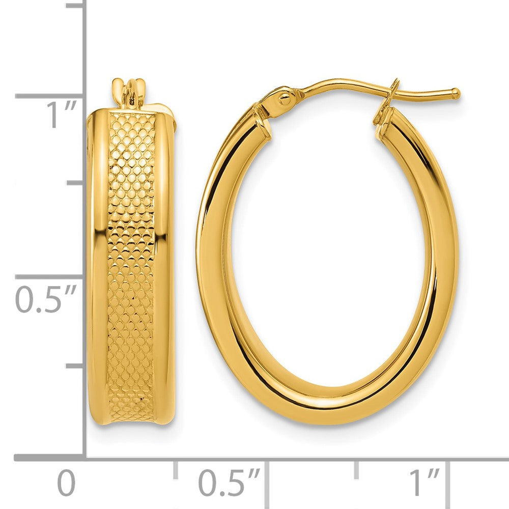 Polished and Textured Oval Hoop Earrings - 2.73g