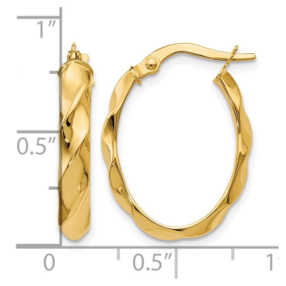 Polished and Twisted Oval Hoop Earrings - Yellow Gold