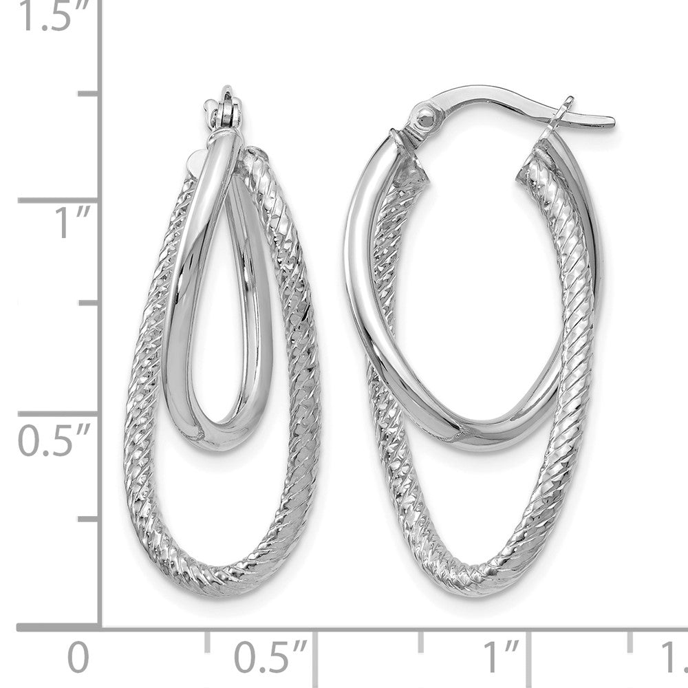 Polished and Textured Hinged Hoop Earrings - White Gold
